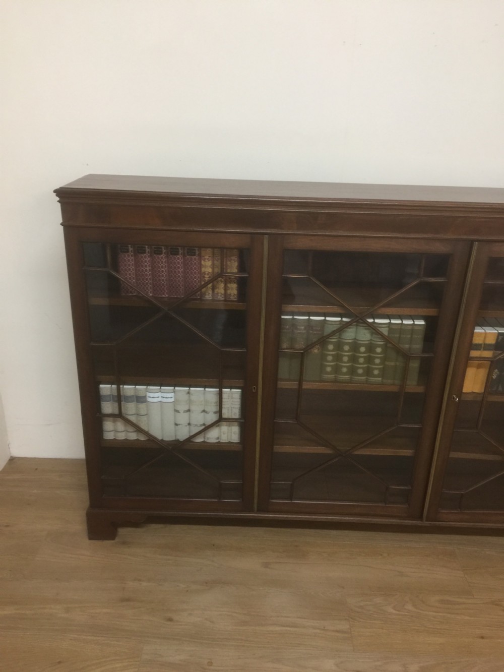 Edwardian mahogany astragal glazed three door bookcase  View XIV