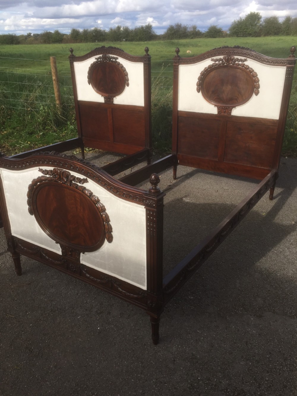 Pair of Edwardian carved mahogany single beds Stunning quality View IV