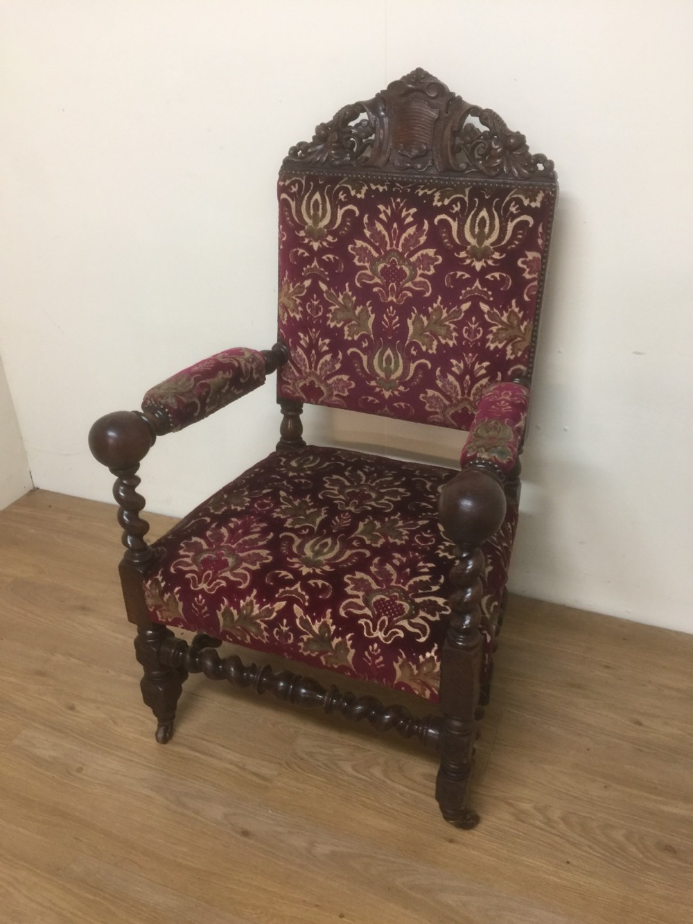 Country house Victorian solid oak Jacobean style armchair 