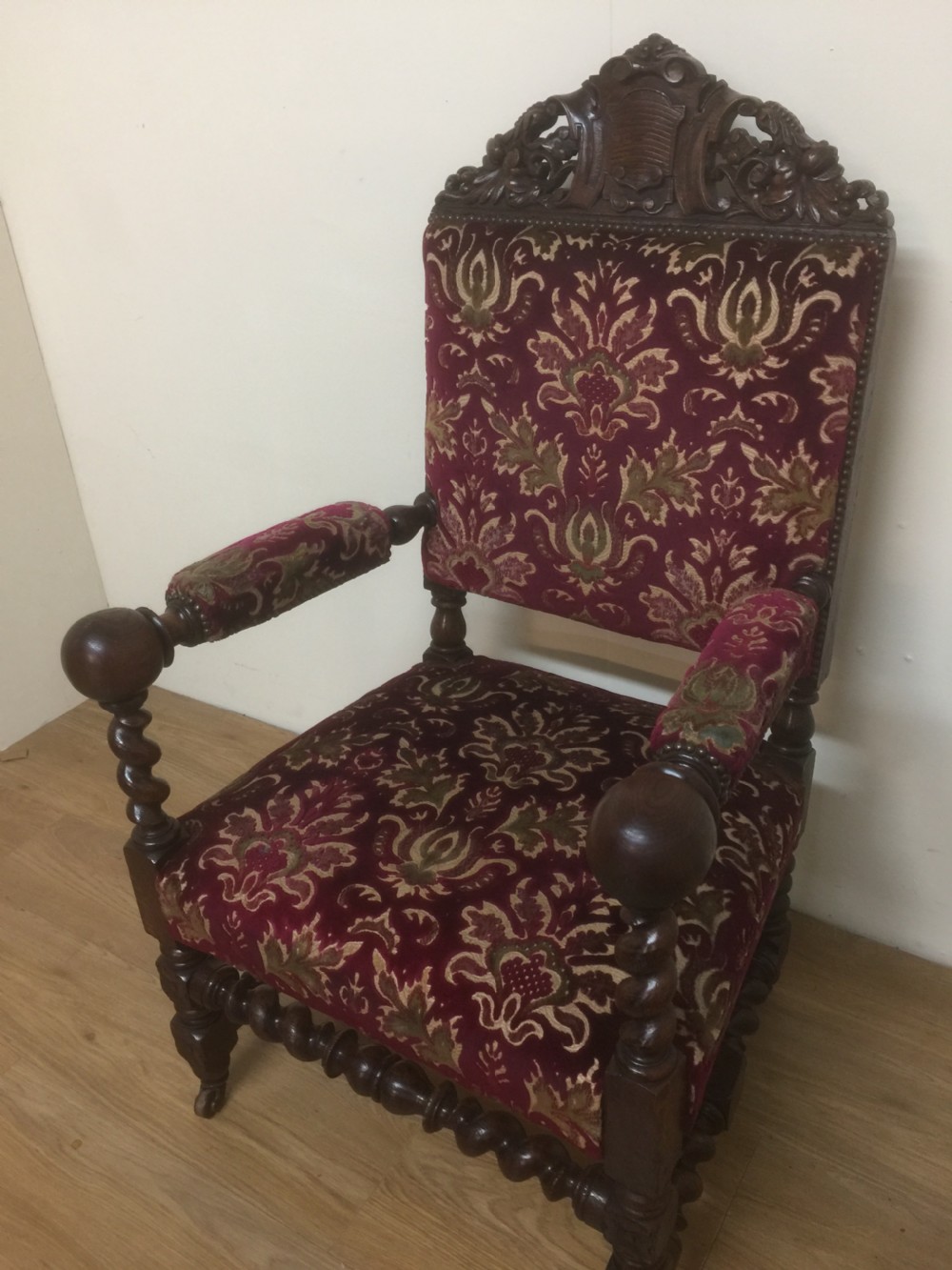 Country house Victorian solid oak Jacobean style armchair  View V