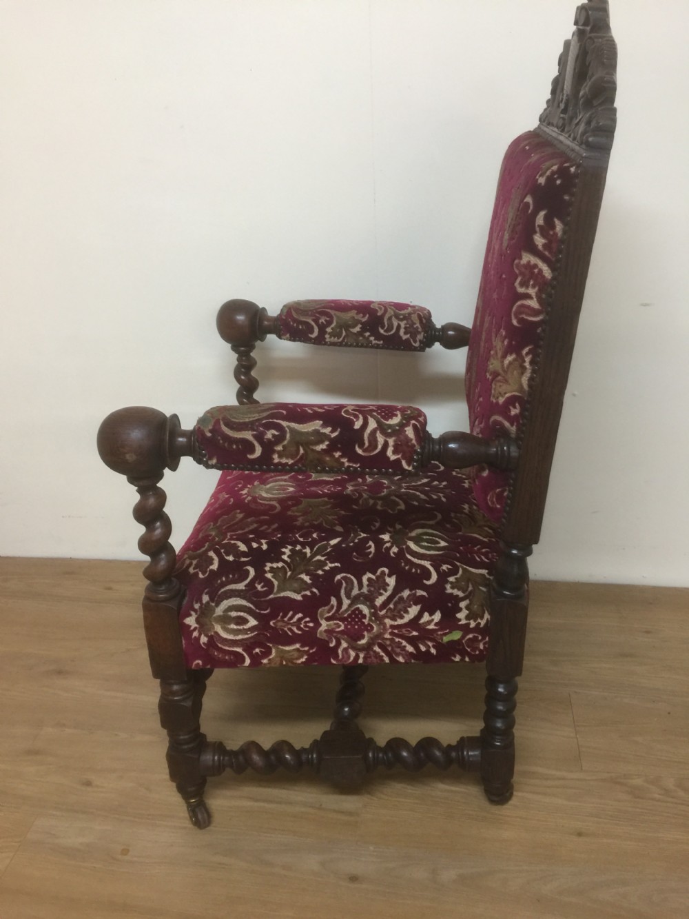 Country house Victorian solid oak Jacobean style armchair  View VI