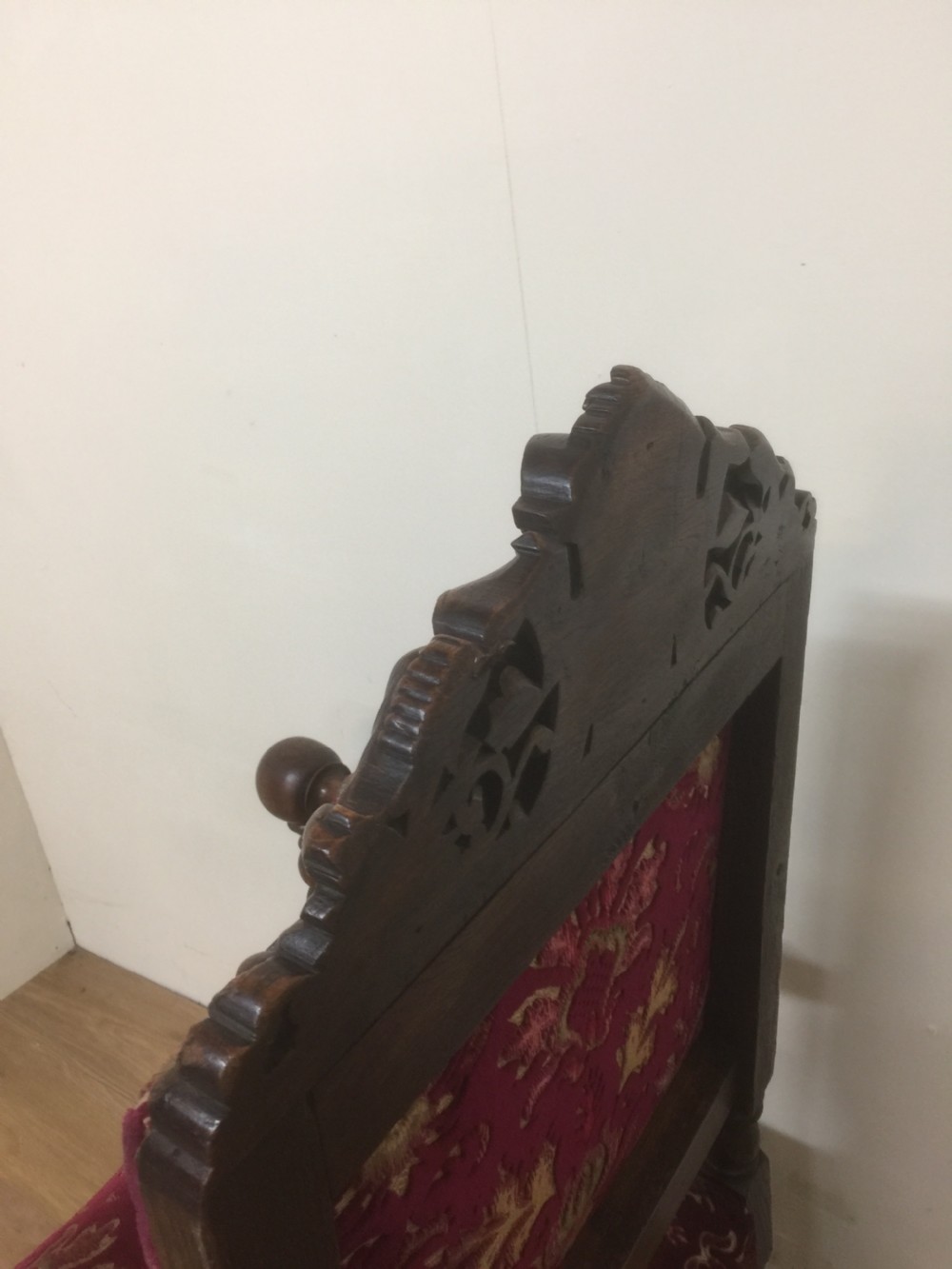 Country house Victorian solid oak Jacobean style armchair  View VII