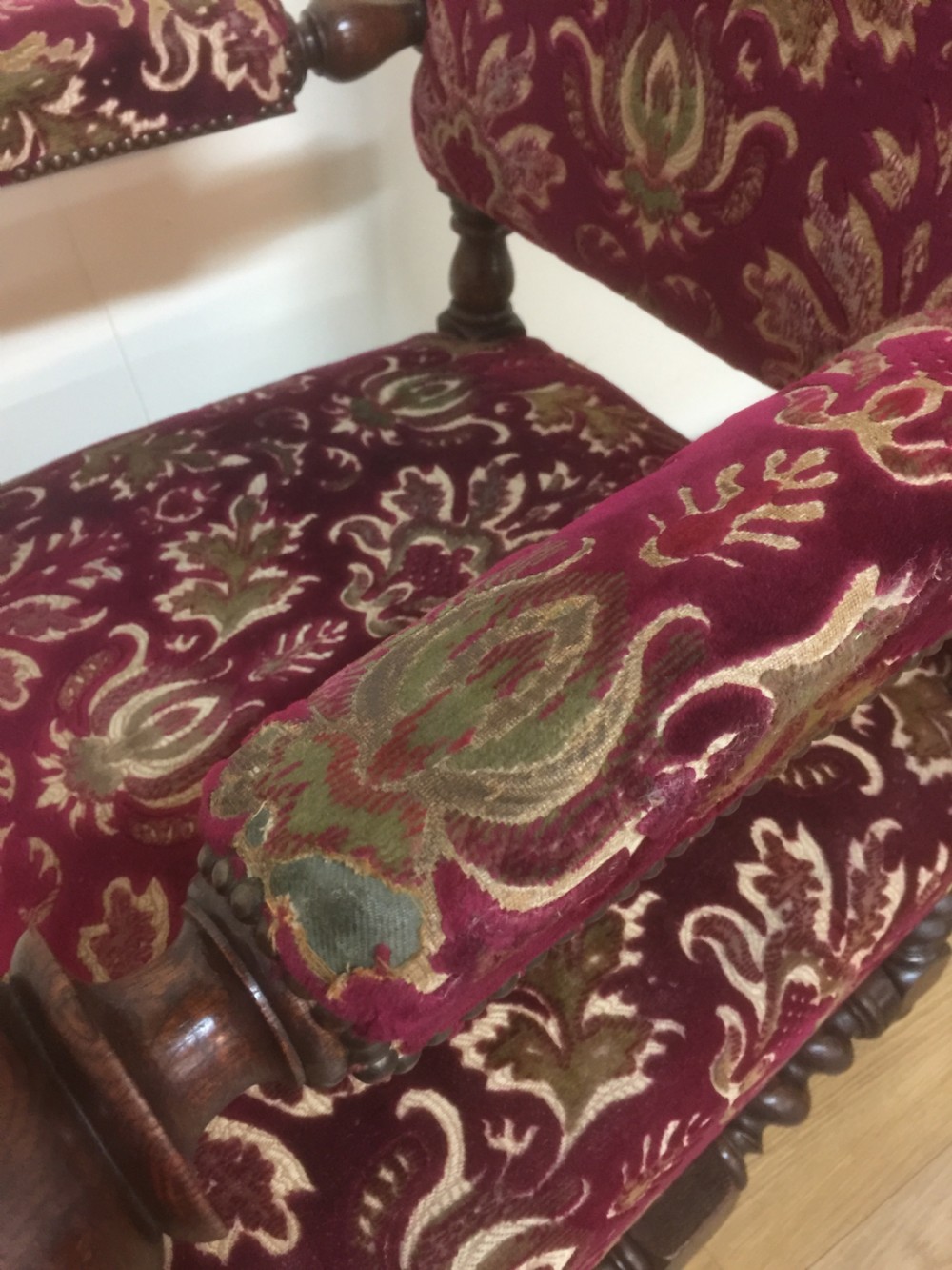 Country house Victorian solid oak Jacobean style armchair  View IX