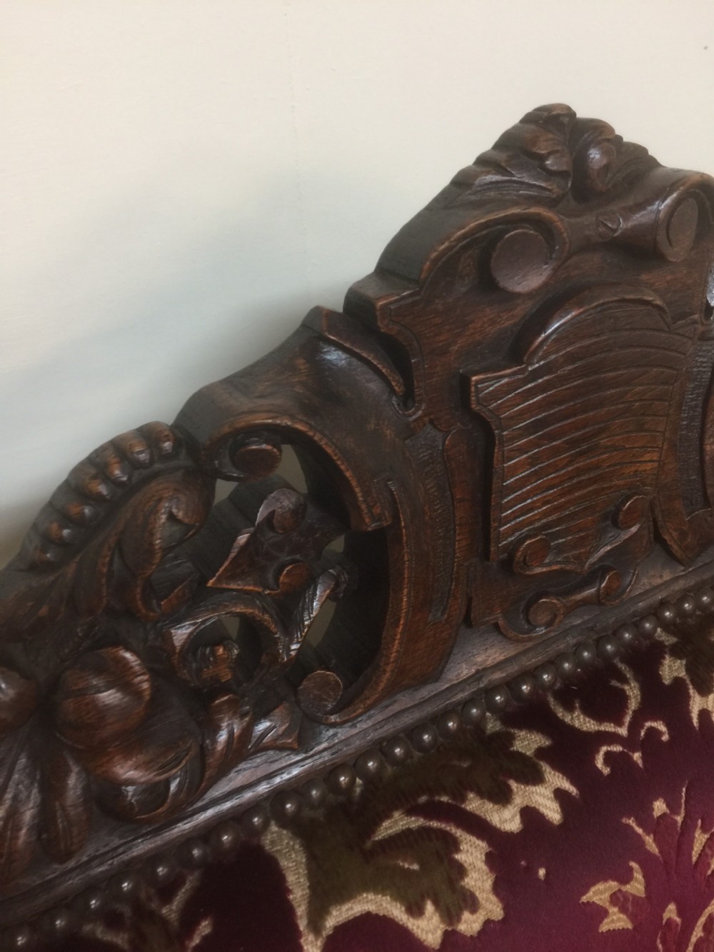 Country house Victorian solid oak Jacobean style armchair  View X