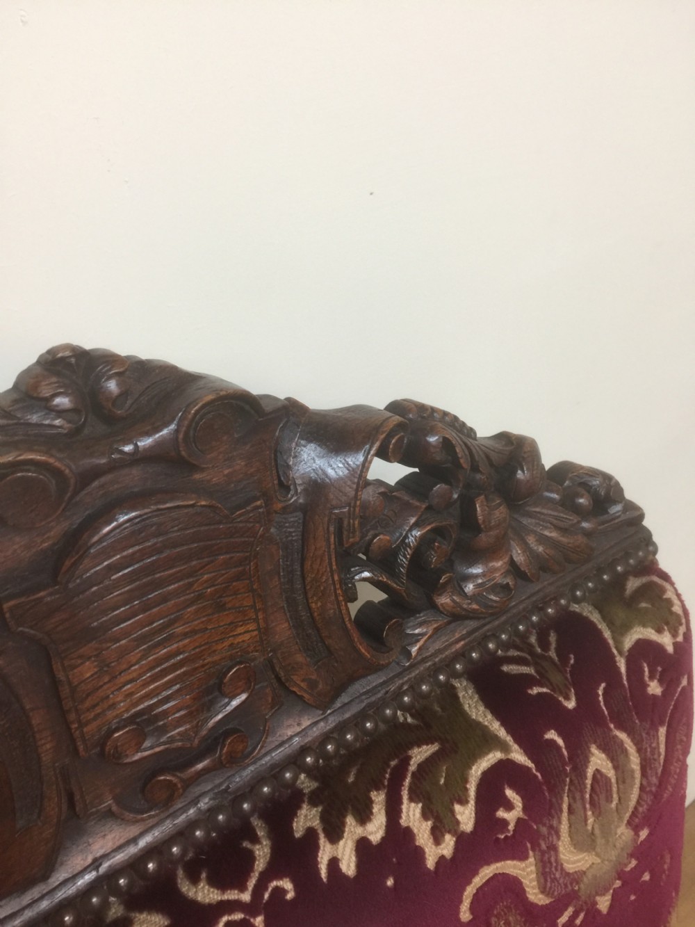 Country house Victorian solid oak Jacobean style armchair  View XI