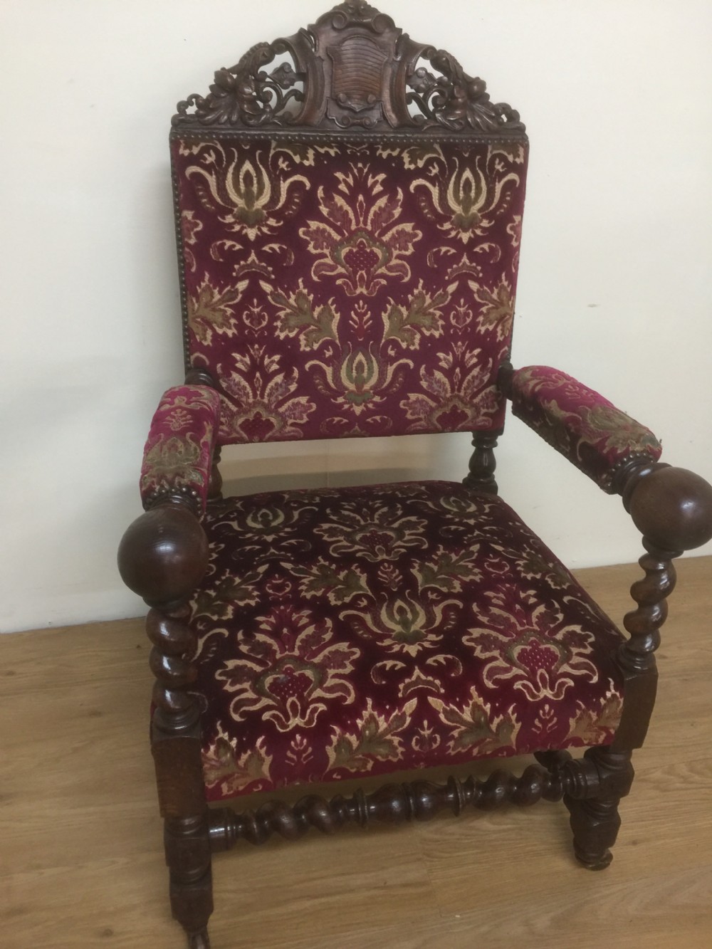 Country house Victorian solid oak Jacobean style armchair  View XIII