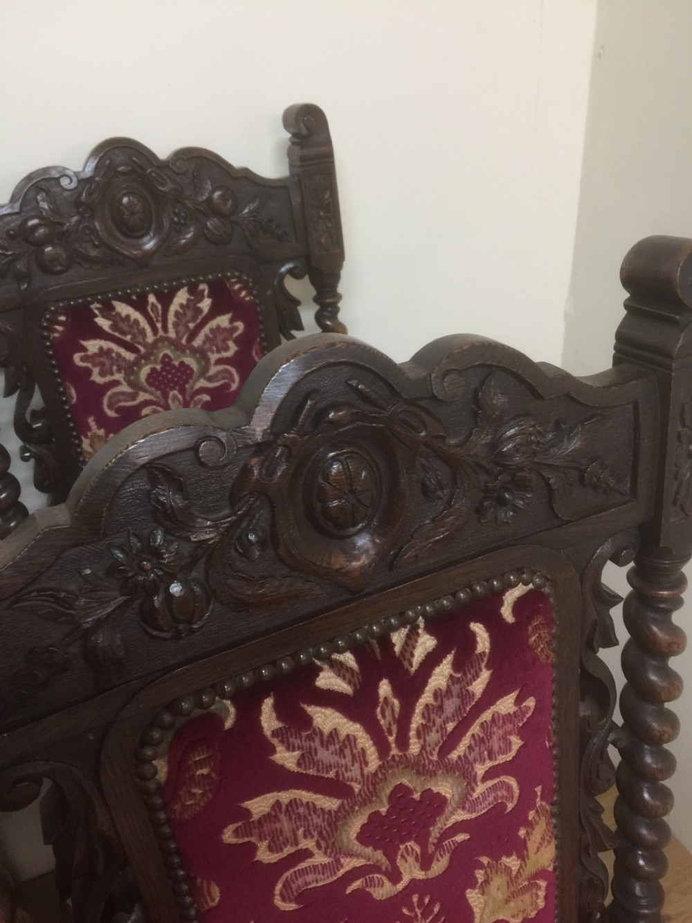 Six Victorian carved Jacobean style country house dining chairs  View III