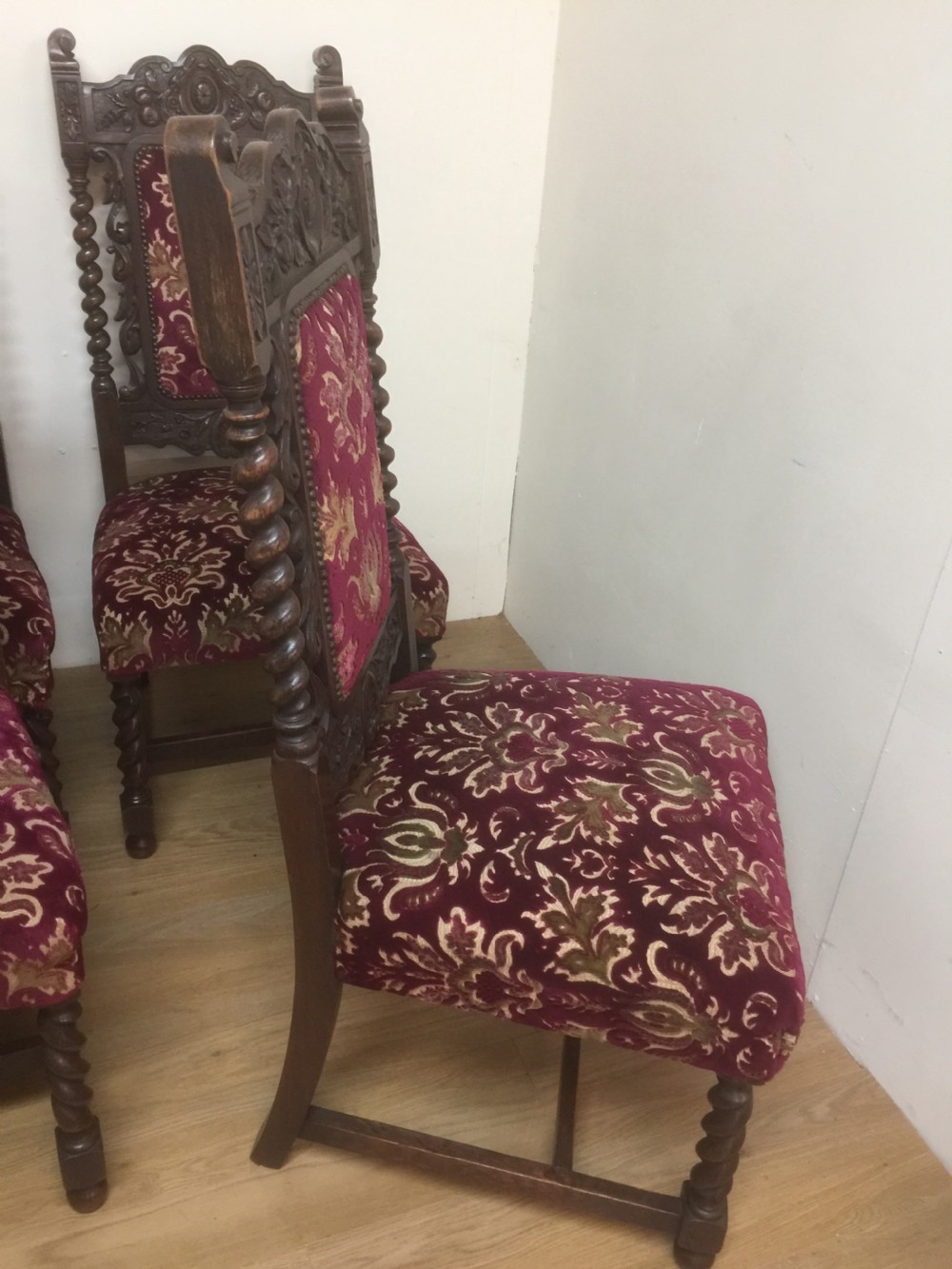 Six Victorian carved Jacobean style country house dining chairs  View VI
