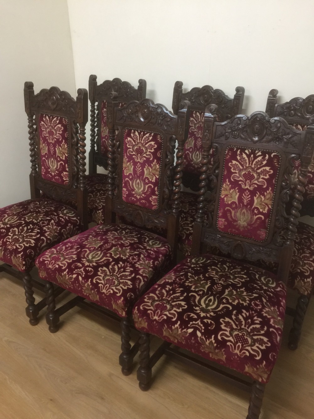 Six Victorian carved Jacobean style country house dining chairs  View VIII