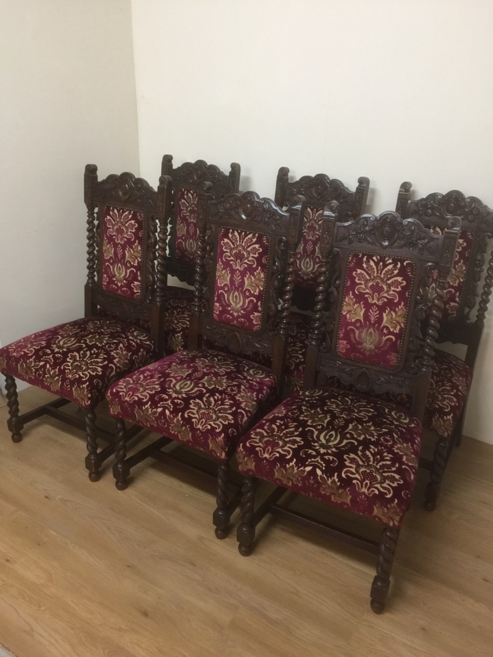 Six Victorian carved Jacobean style country house dining chairs  View IX