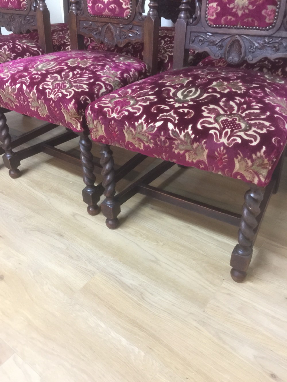 Six Victorian carved Jacobean style country house dining chairs  View XI