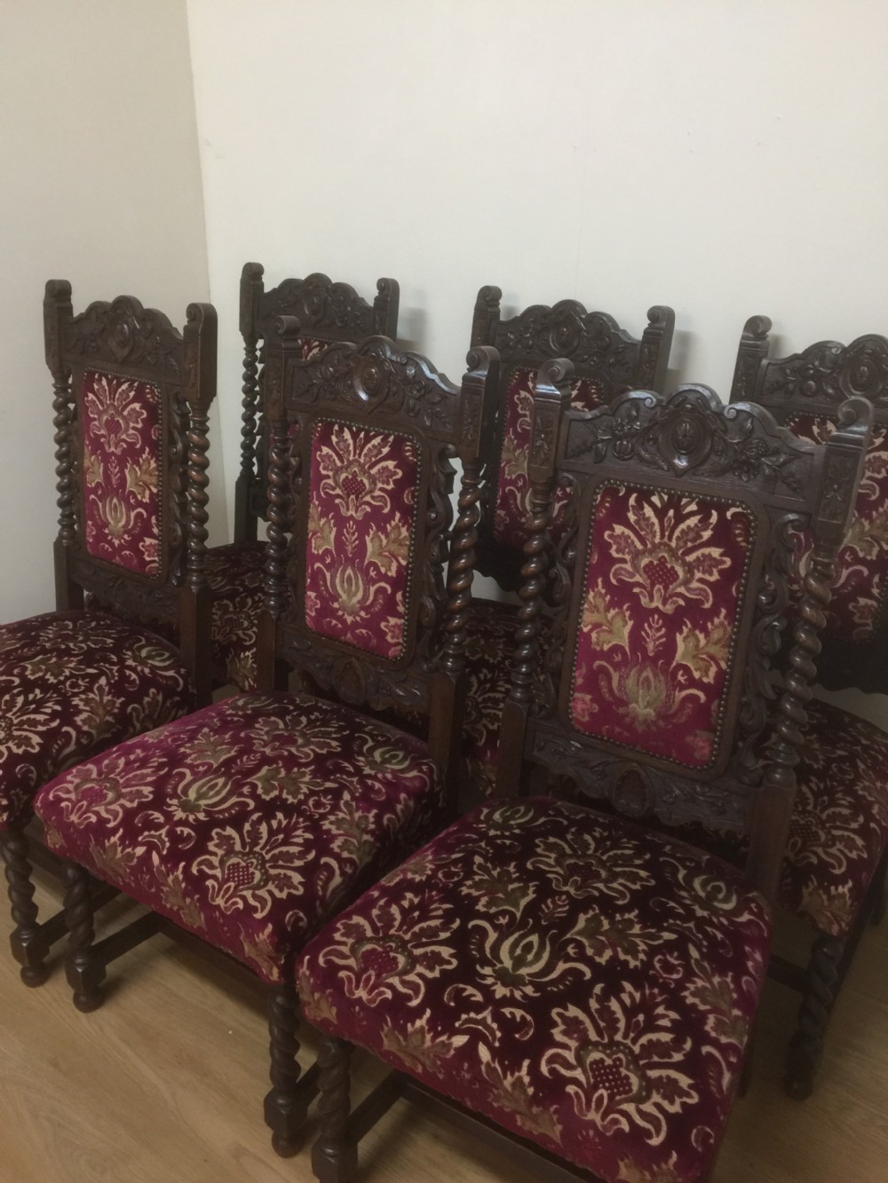 Six Victorian carved Jacobean style country house dining chairs  View XII