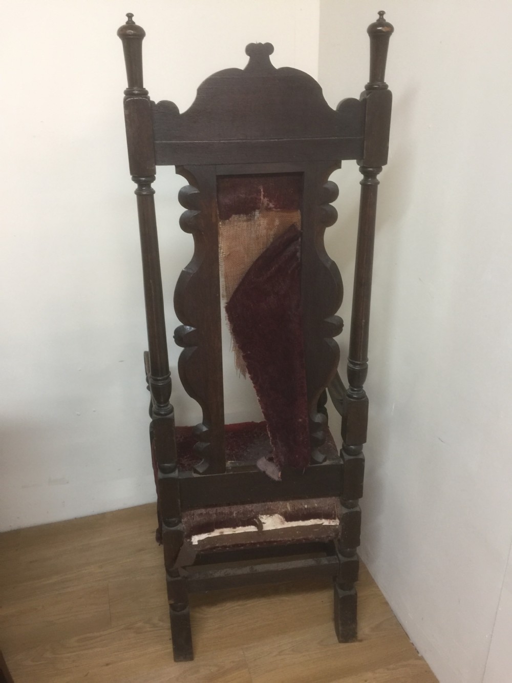 Victorian tall stylised oak hall chair. For restoration View VI