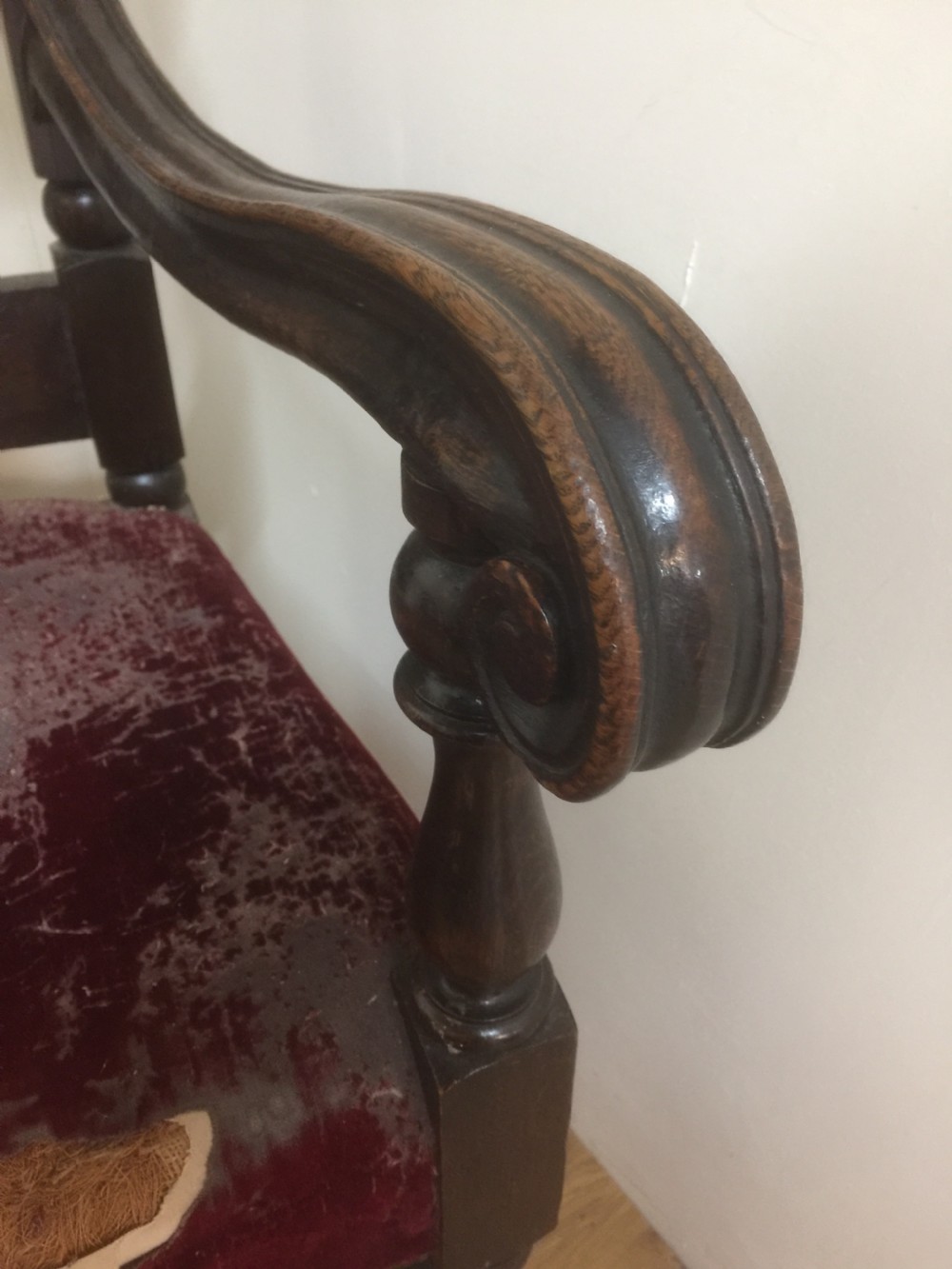 Victorian tall stylised oak hall chair. For restoration View XI