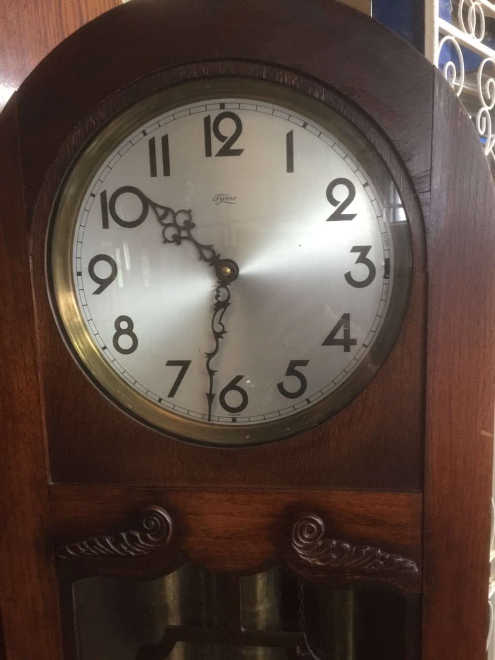 Art Deco oak three weight long case clock Westminster chimes  View II