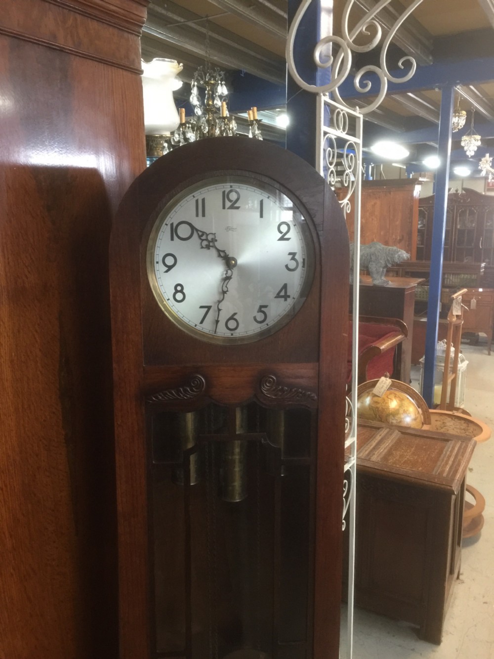 Art Deco oak three weight long case clock Westminster chimes  View VII