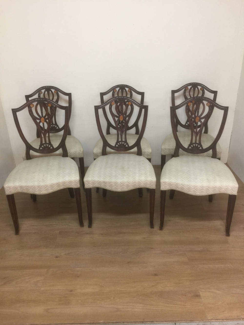 Six Sheraton Style Mahogany dining chairs 