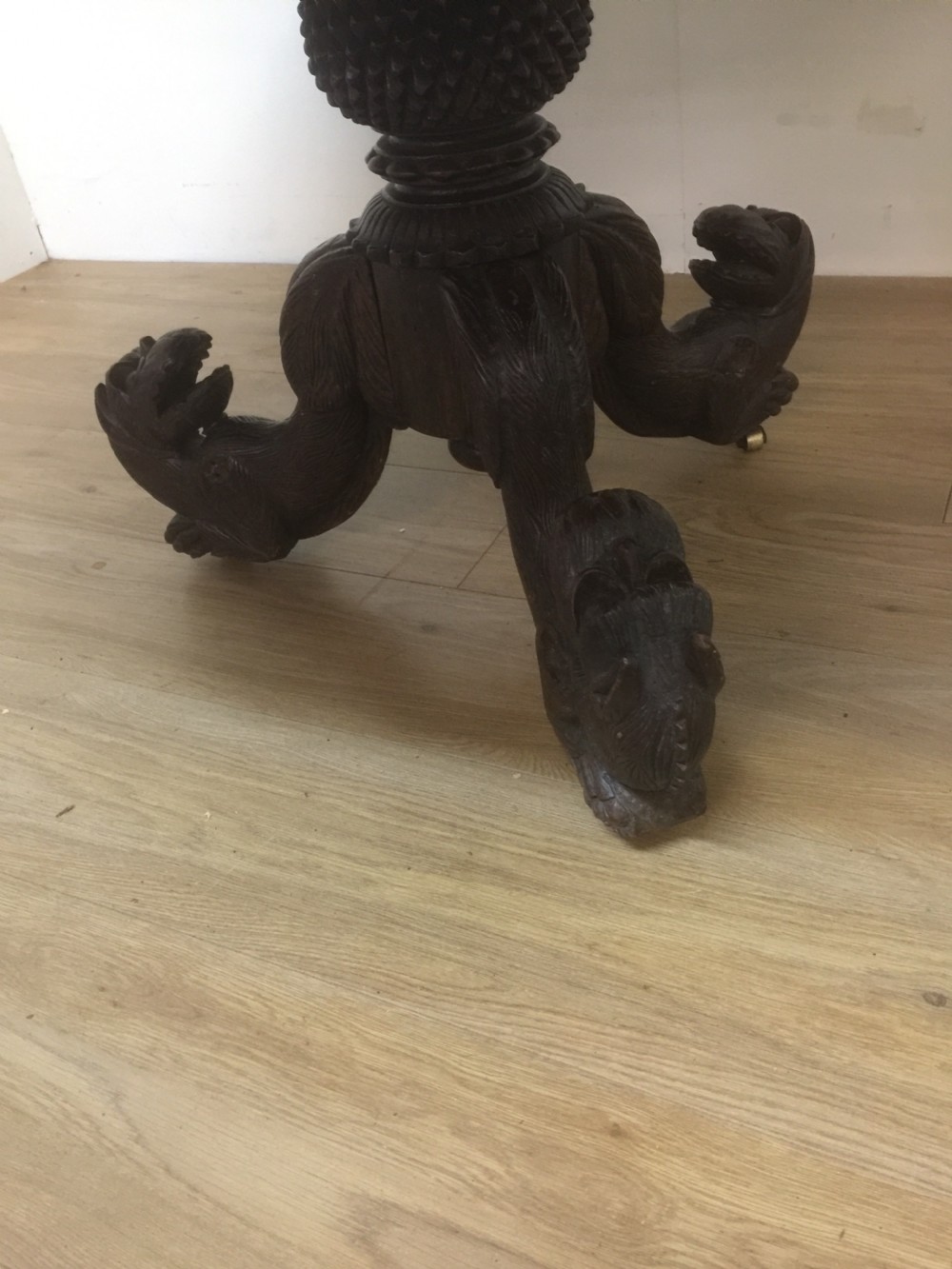 Nineteenth century carved oriental tilt top centre table  View IV