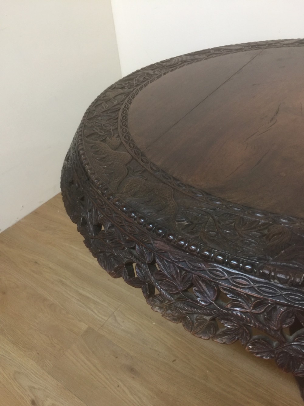 Nineteenth century carved oriental tilt top centre table  View VI