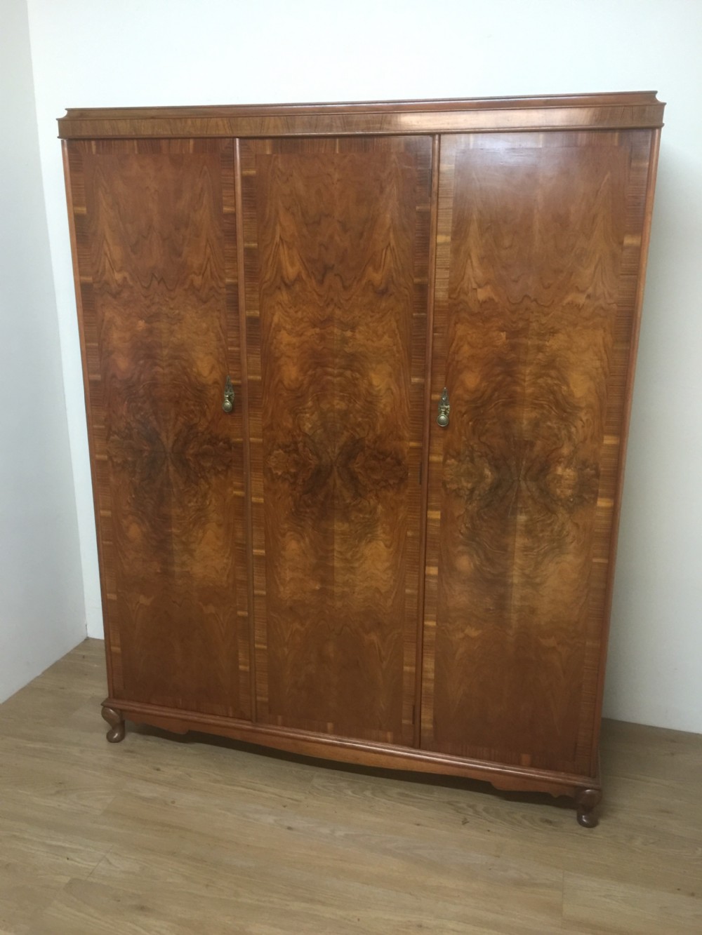 Art Deco three door burr walnut wardrobe 