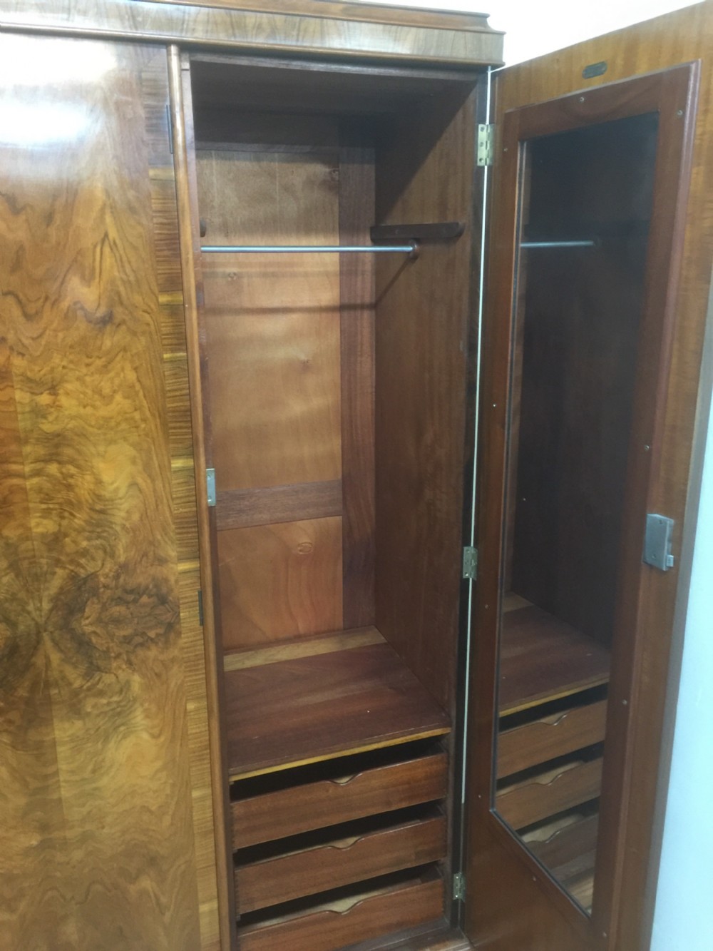 Art Deco three door burr walnut wardrobe  View VI
