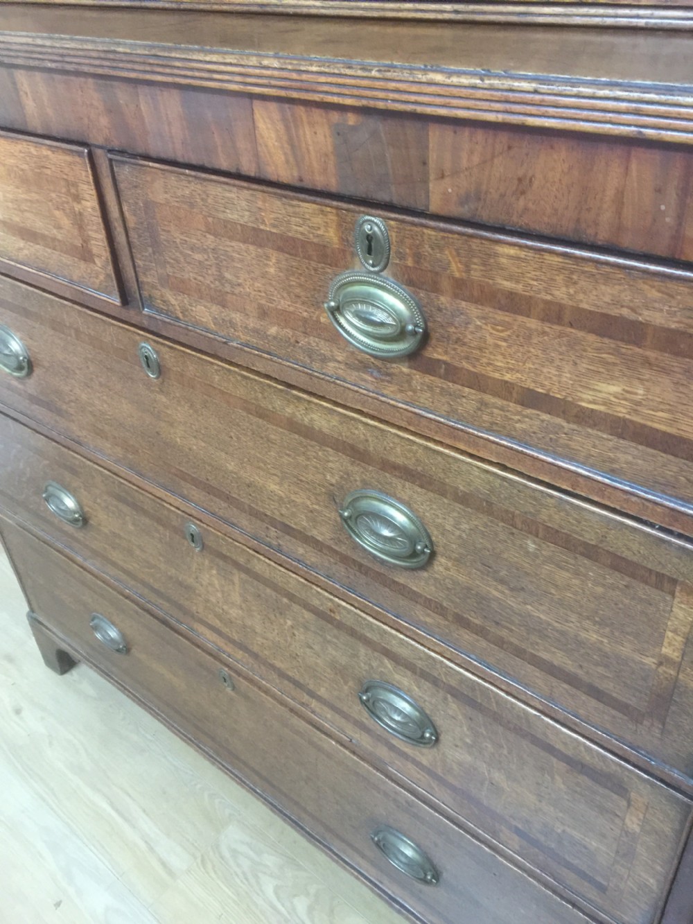 Georgian Oak housekeepers Cupboard crossbanded in Mahogany  View III