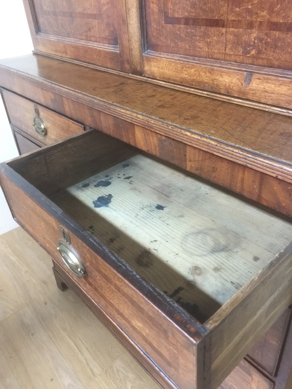 Georgian Oak housekeepers Cupboard crossbanded in Mahogany  View IV