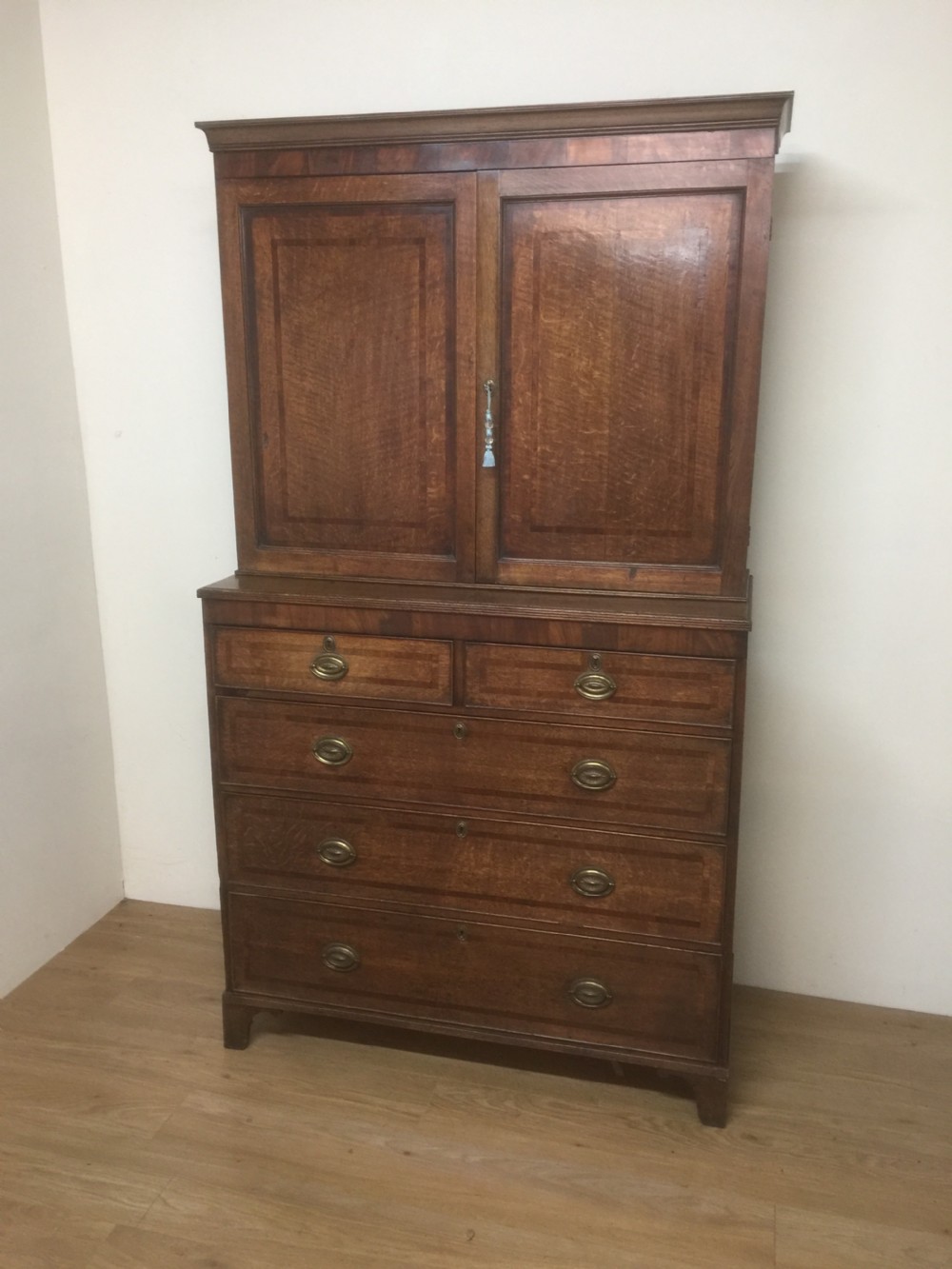 Georgian Oak housekeepers Cupboard crossbanded in Mahogany  View XI