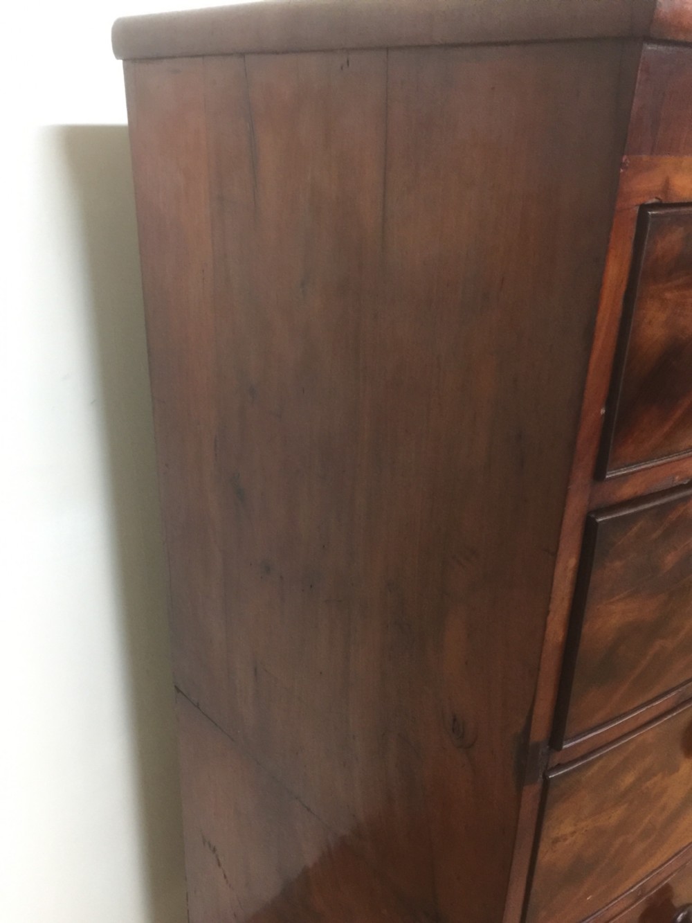 Nineteenth century flame mahogany five height bow fronted chest of drawers  View VII