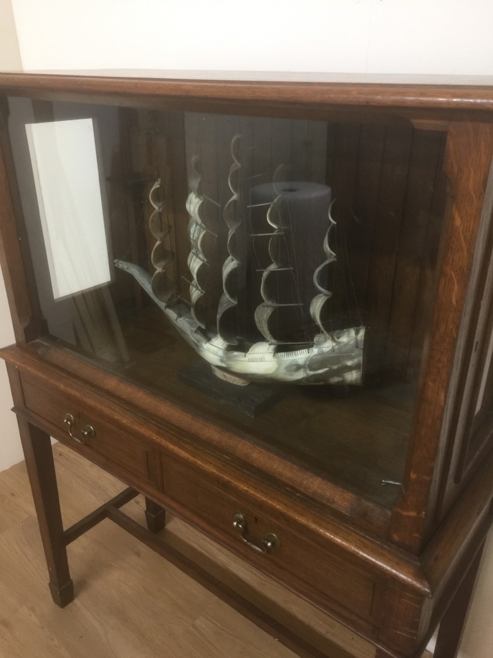 Edwardian golden oak model cabinet View II