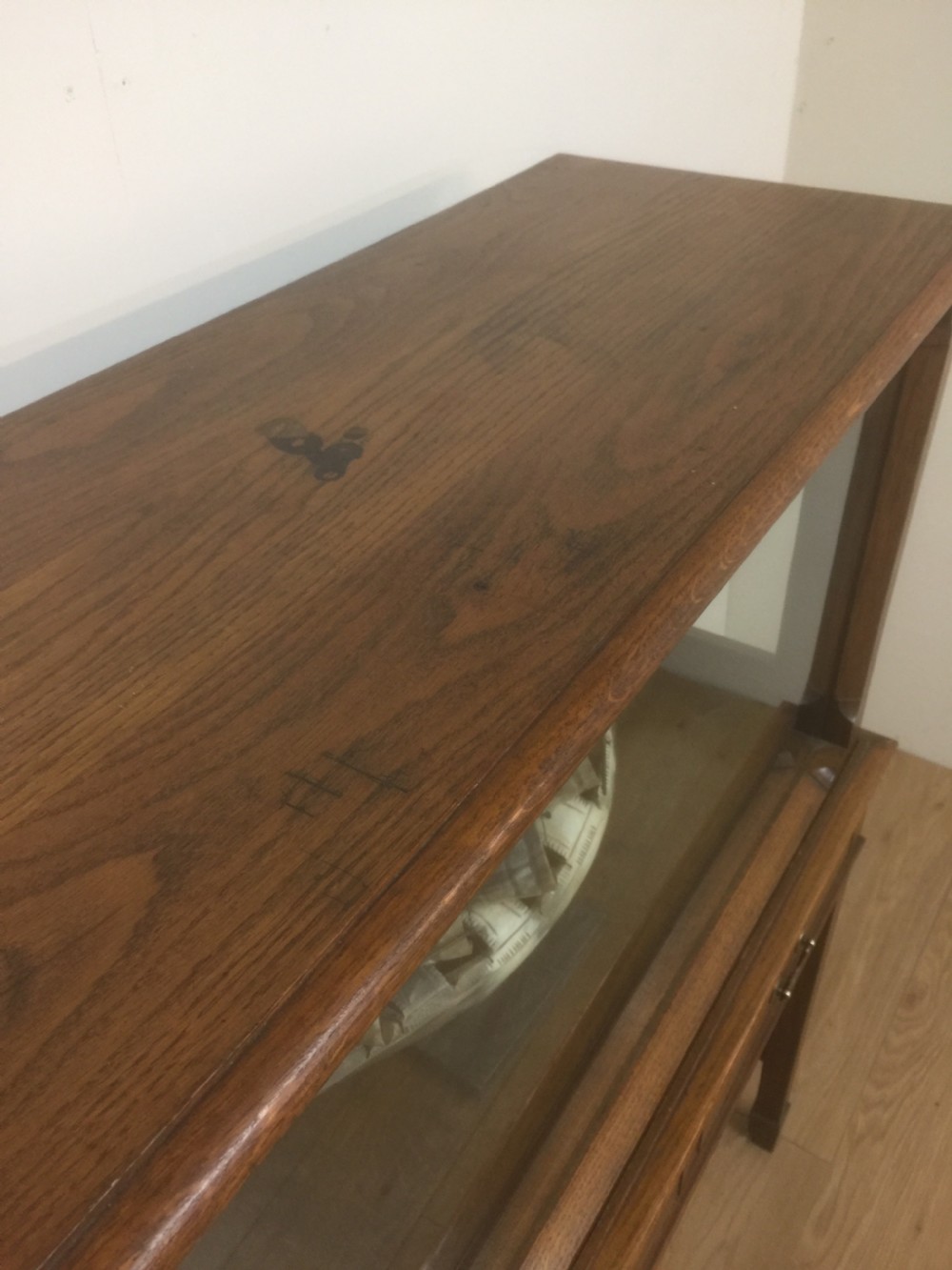 Edwardian golden oak model cabinet View XIII
