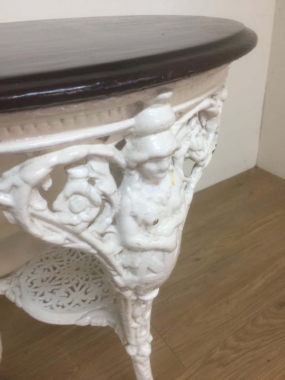Victorian cast iron pub table with mahogany top View II