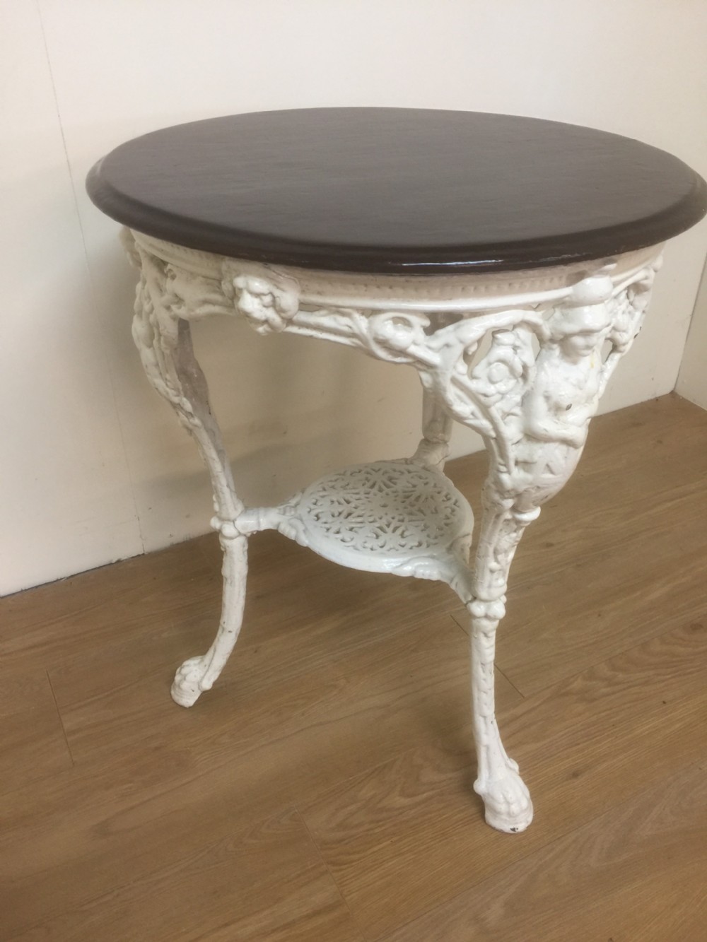 Victorian cast iron pub table with mahogany top View III