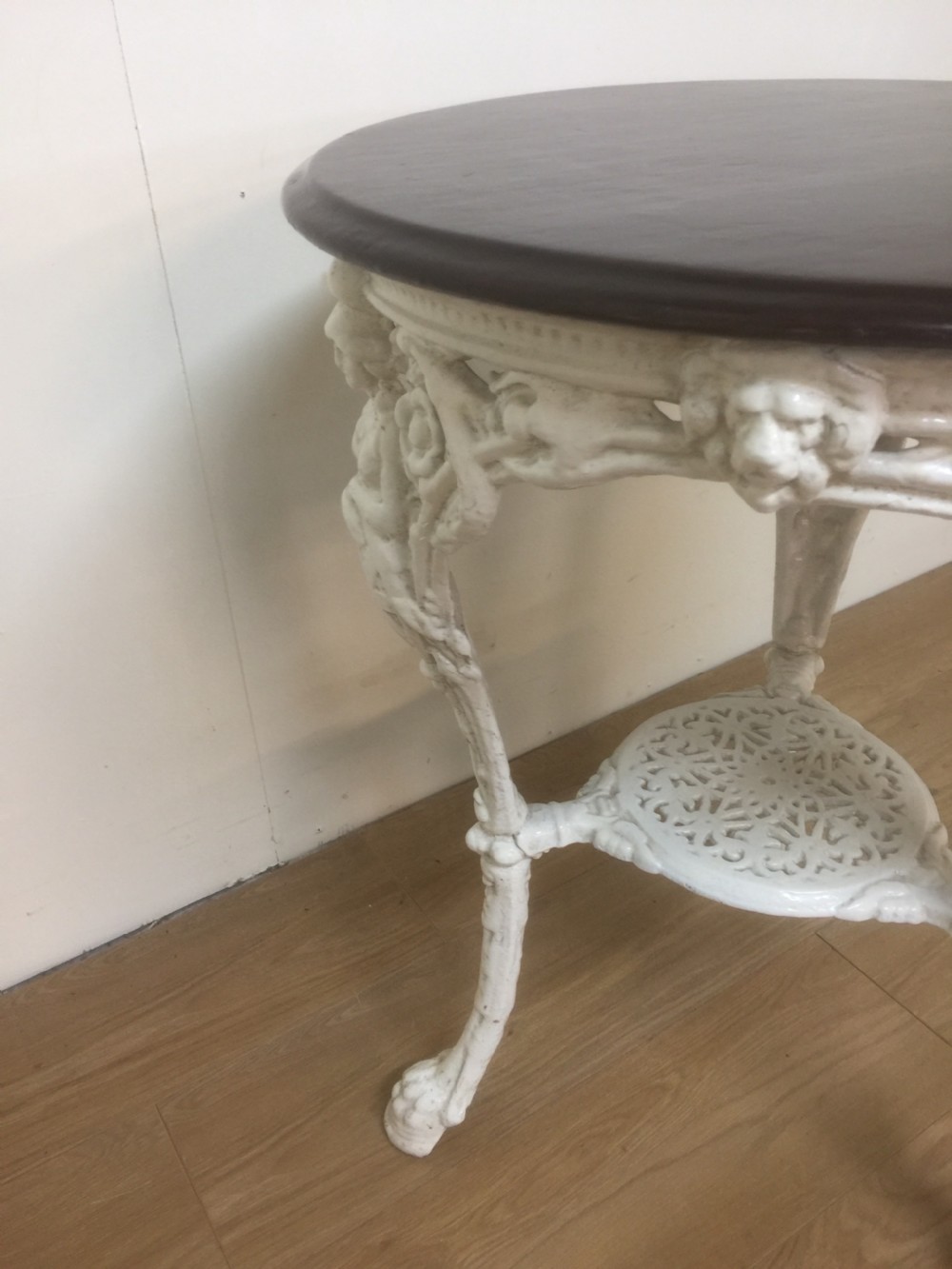 Victorian cast iron pub table with mahogany top View VI