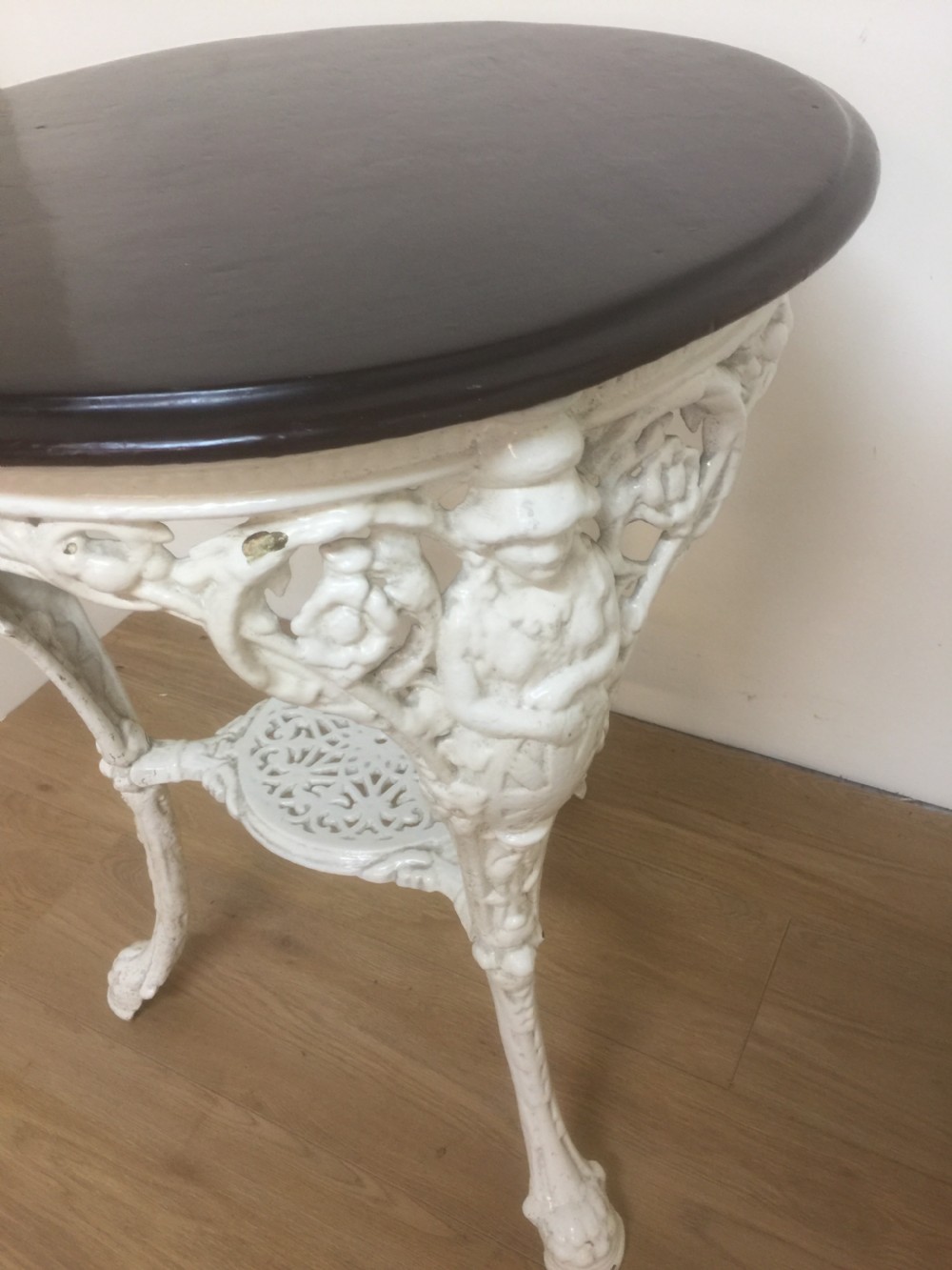 Victorian cast iron pub table with mahogany top circa 1880 View II