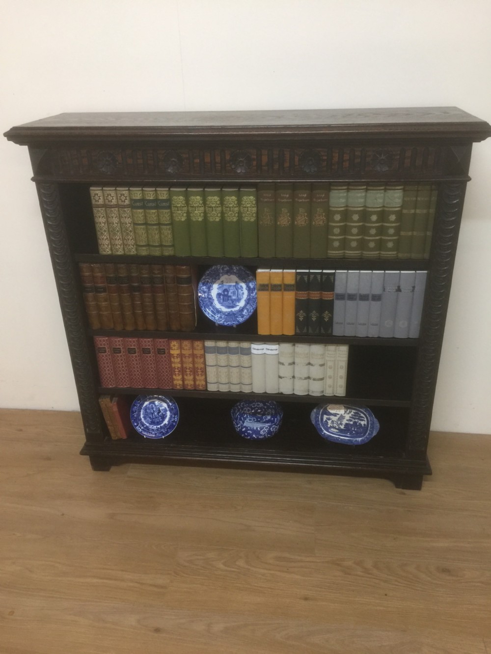 Victorian carved Oak open bookshelves 