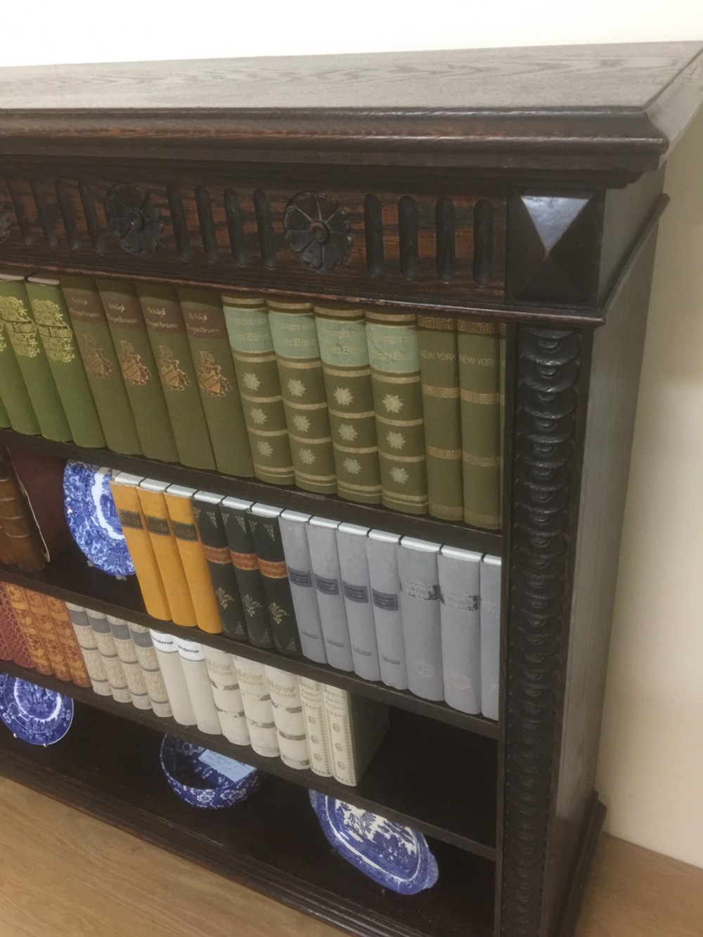 Victorian carved Oak open bookshelves  View IV