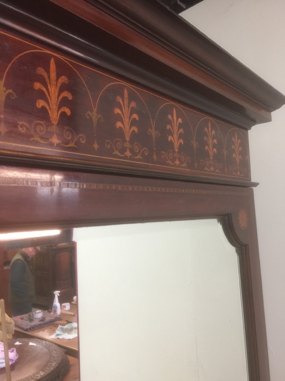 Victorian Mahogany inlaid two door wardrobe  View II