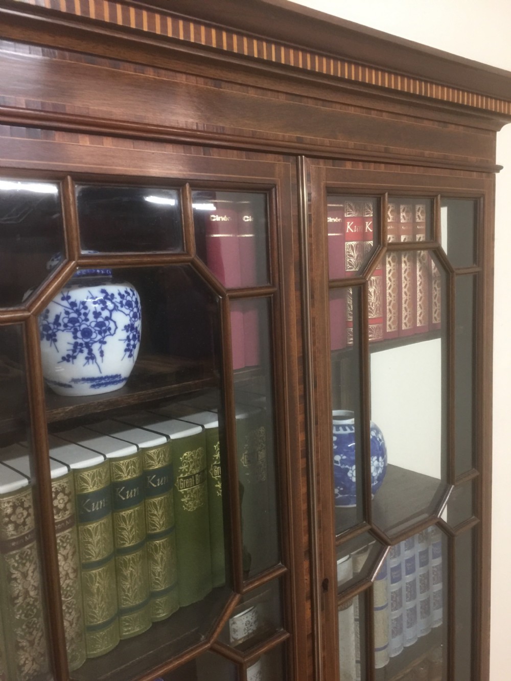 Edwardian Sheraton revival inlaid mahogany Bookcase Over Cupboard by Jewell of London  View XI