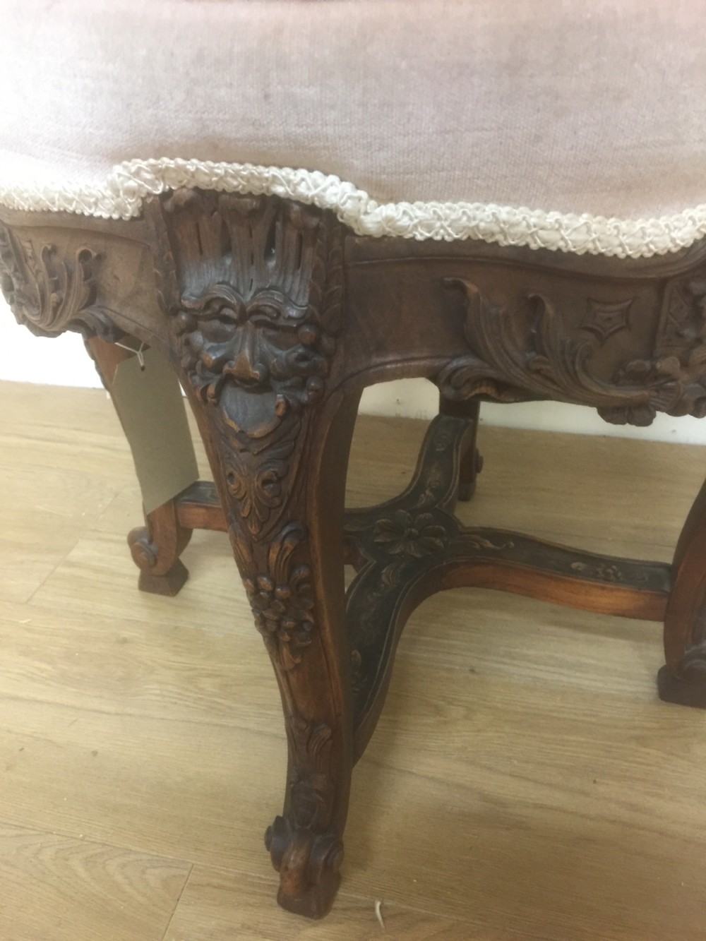 French carved walnut stool on cabriole legs  View V