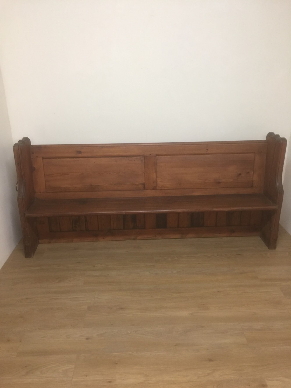 Victorian gothic Pitch pine pew with decorative ends  View III