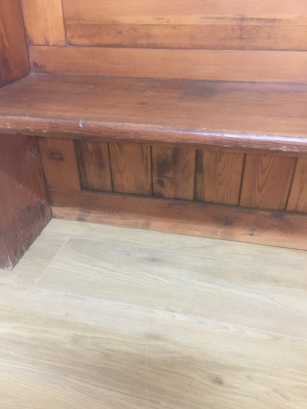 Victorian gothic Pitch pine pew with decorative ends  View IV
