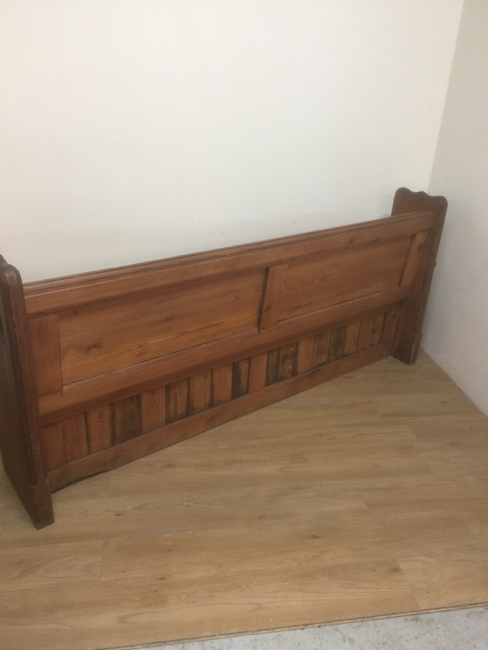 Victorian gothic Pitch pine pew with decorative ends  View VIII
