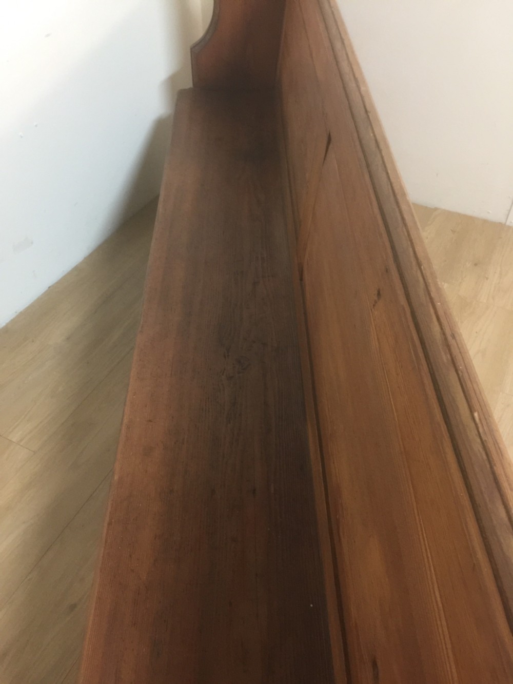 Victorian gothic Pitch pine pew with decorative ends  View X
