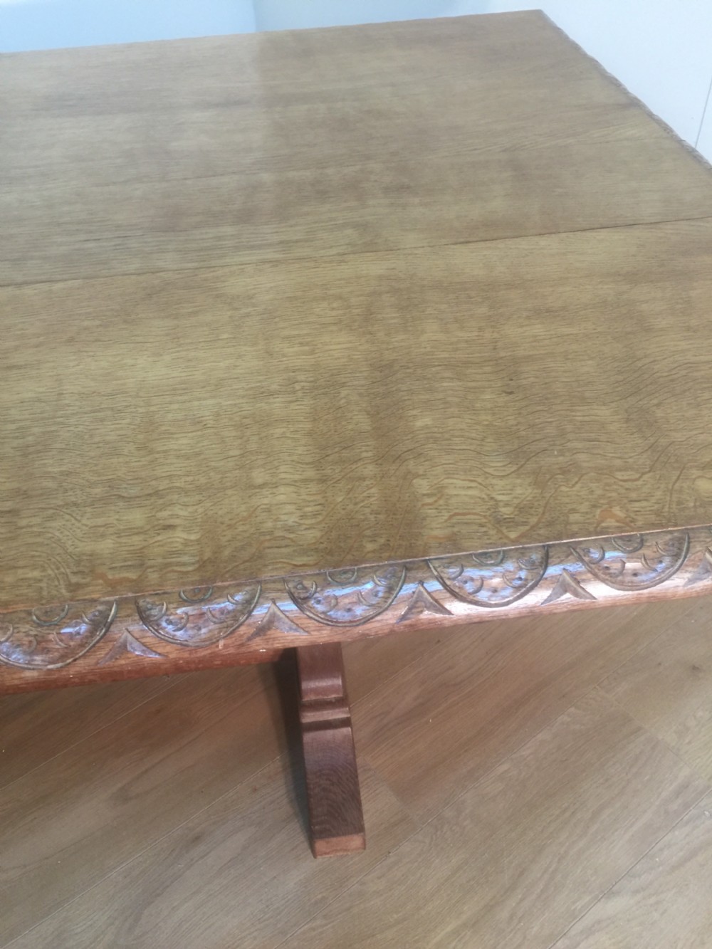 Edwardian solid golden oak Refectory  Table on Carved baluster legs  View V