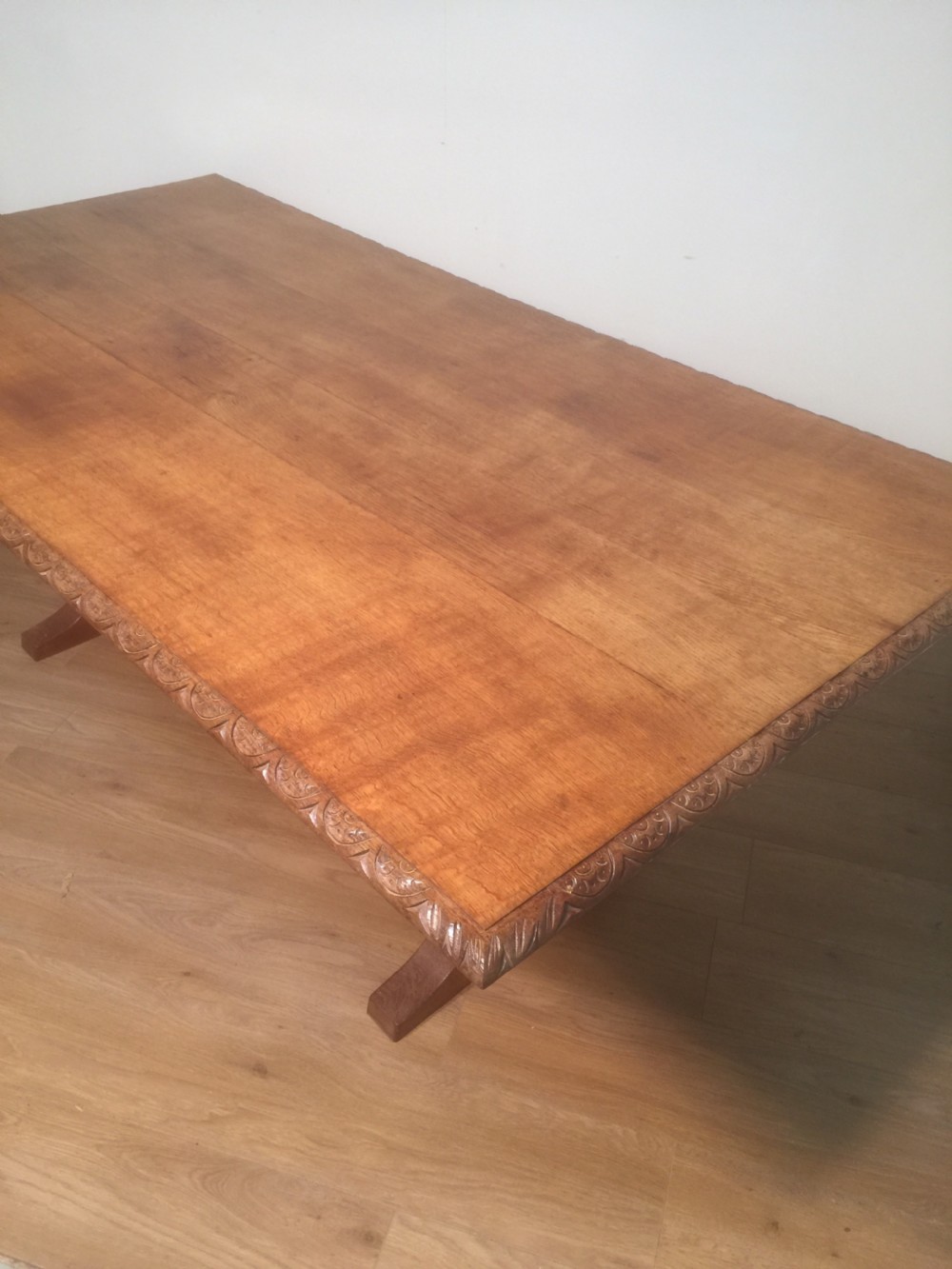 Edwardian solid golden oak Refectory  Table on Carved baluster legs  View VI
