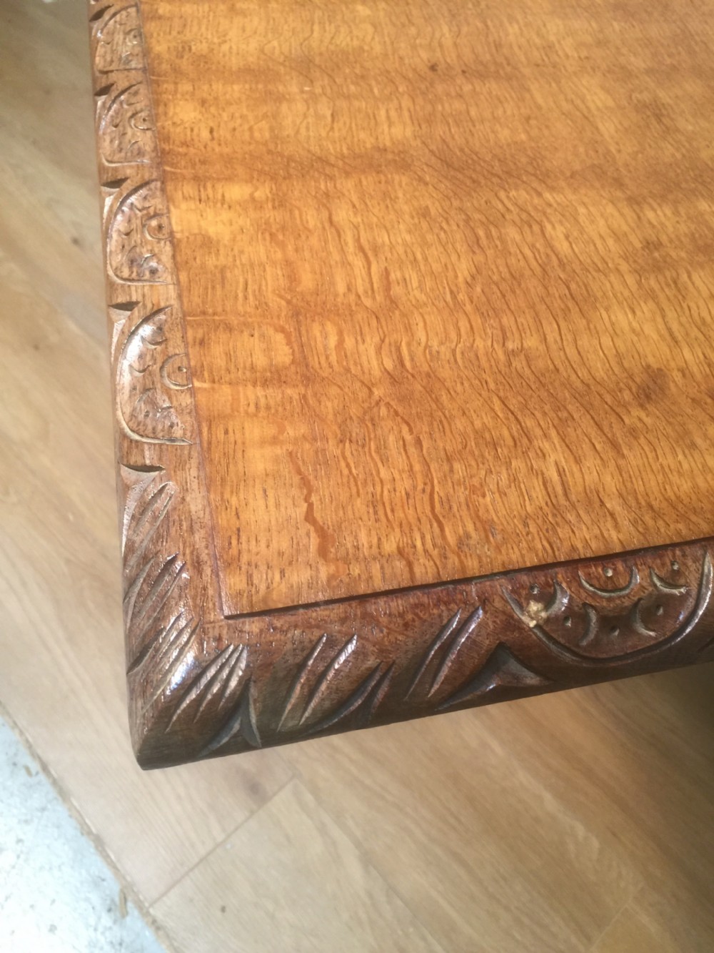 Edwardian solid golden oak Refectory  Table on Carved baluster legs  View X