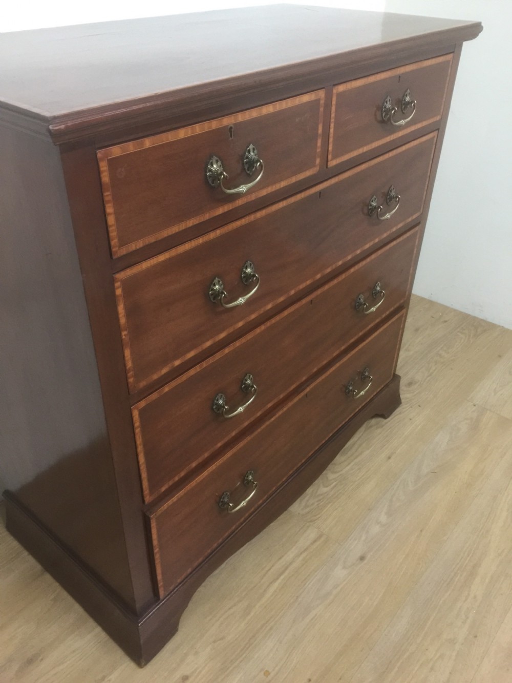Inlaid mahogany Sheraton revival chest of drawers  View V