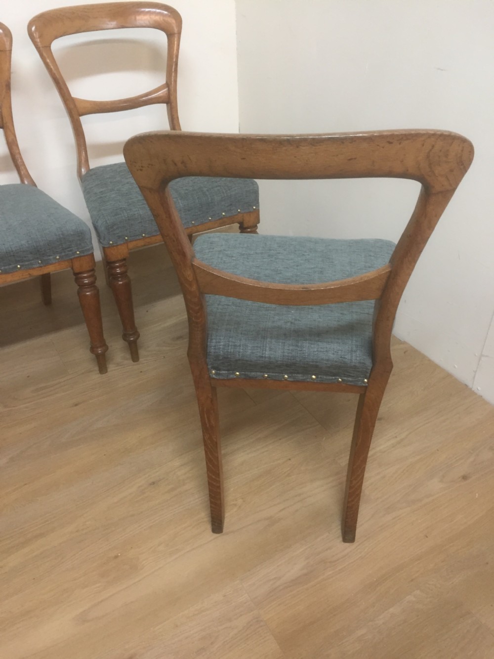 Six. Nineteenth century golden oak dining chairs  View VI