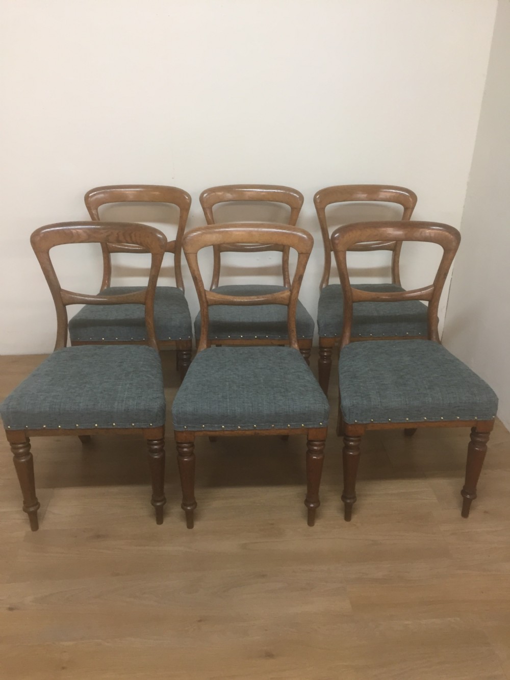 Six. Nineteenth century golden oak dining chairs  View VIII